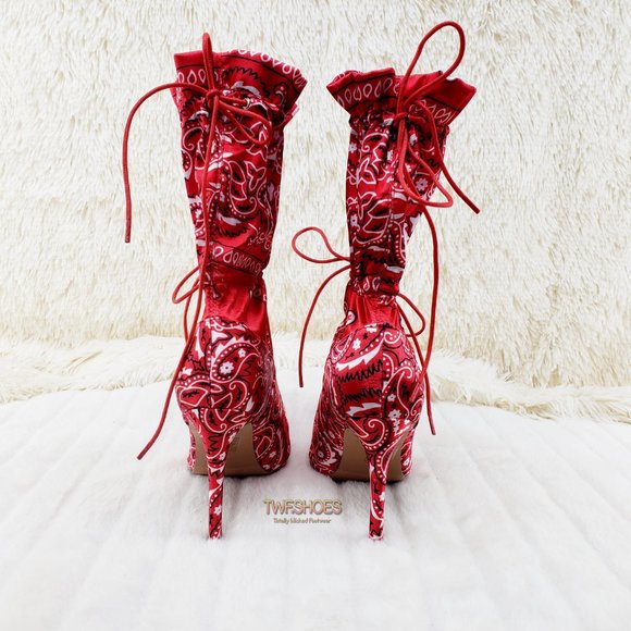 Drawstring 4" Stiletto High Heel Mid Calf Boots 8.5 LAST ONE - Picture 8 of 11